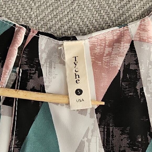 Tyche Halter Dress Women's Size Small Boho Mini Sleeveless Green Blue Harlequin - Picture 5 of 13